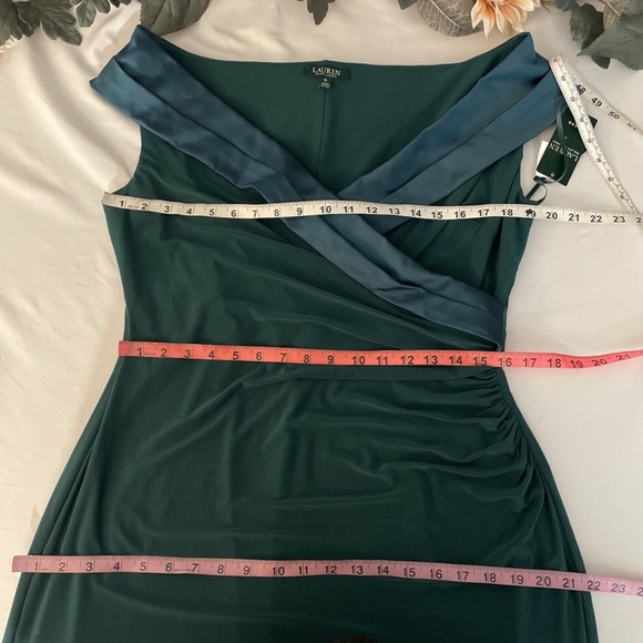 NWT Lauren‎ Ralph Lauren [ 16 ] Leonetta Satin V-Neck Jersey Gown in Green - Picture 5 of 15